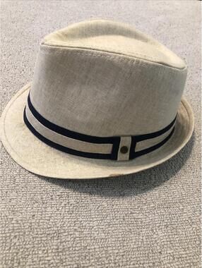 STETSON Traveler Tan Fedora Hat Navy Blue Border Summer Nautical Vacation Spring